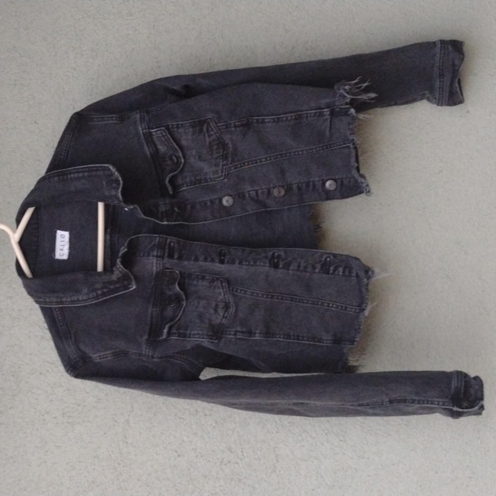Cello LA Black Cropped Stretch Denim Button-up Trucker Jacket Juniors XL